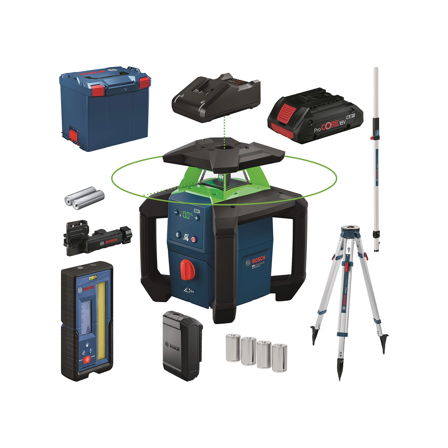Bosch GRL 18V-4-34 CVG Roterende laser set incl. statief, meetlat en ontvanger en 18V accu in L-Boxx - groen - 30m - 1x 360° - IP66-image