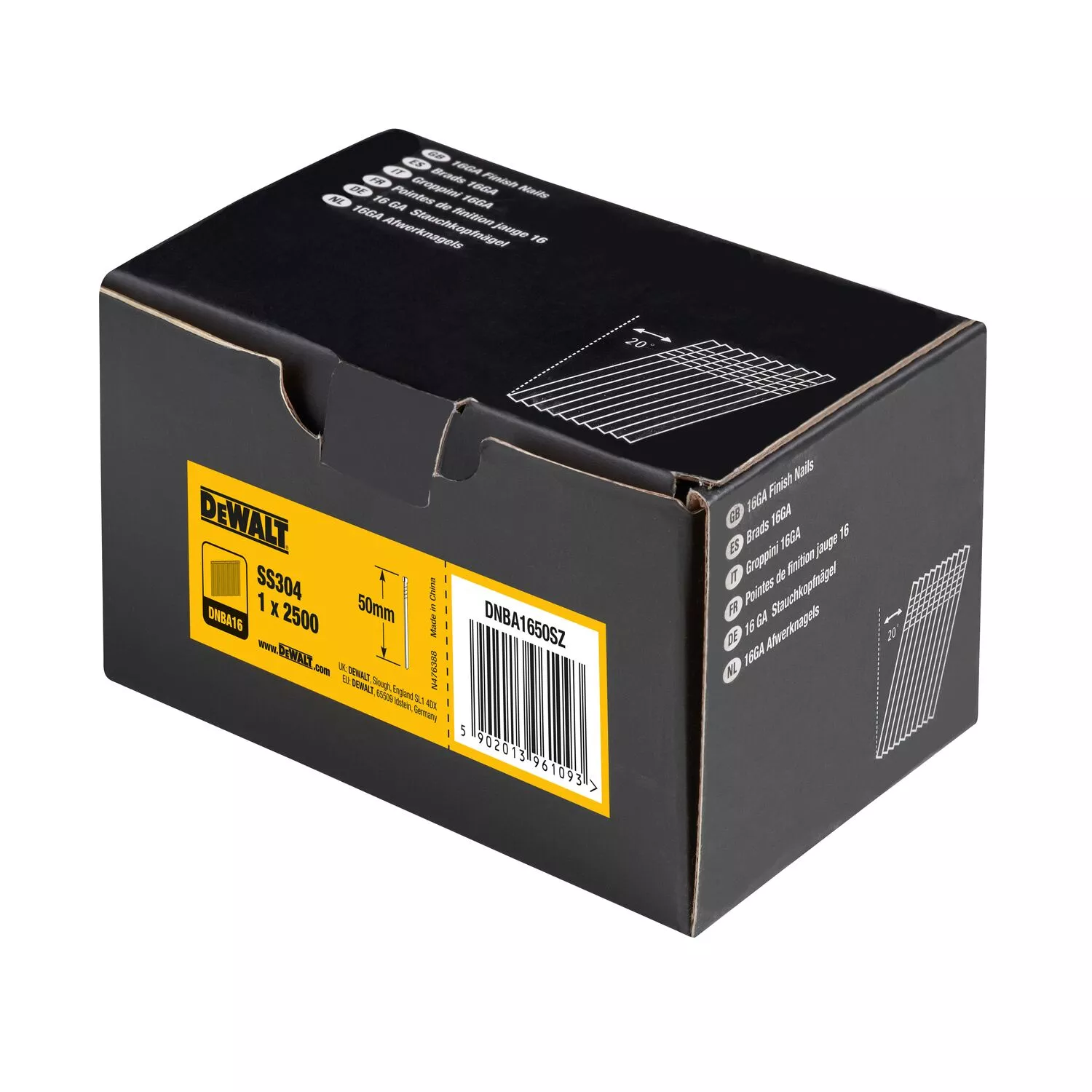 DeWALT DNBA1650SZ RVS Brads schuin 20° - 16 Gauge - 1.6x50mm (2500st)-image