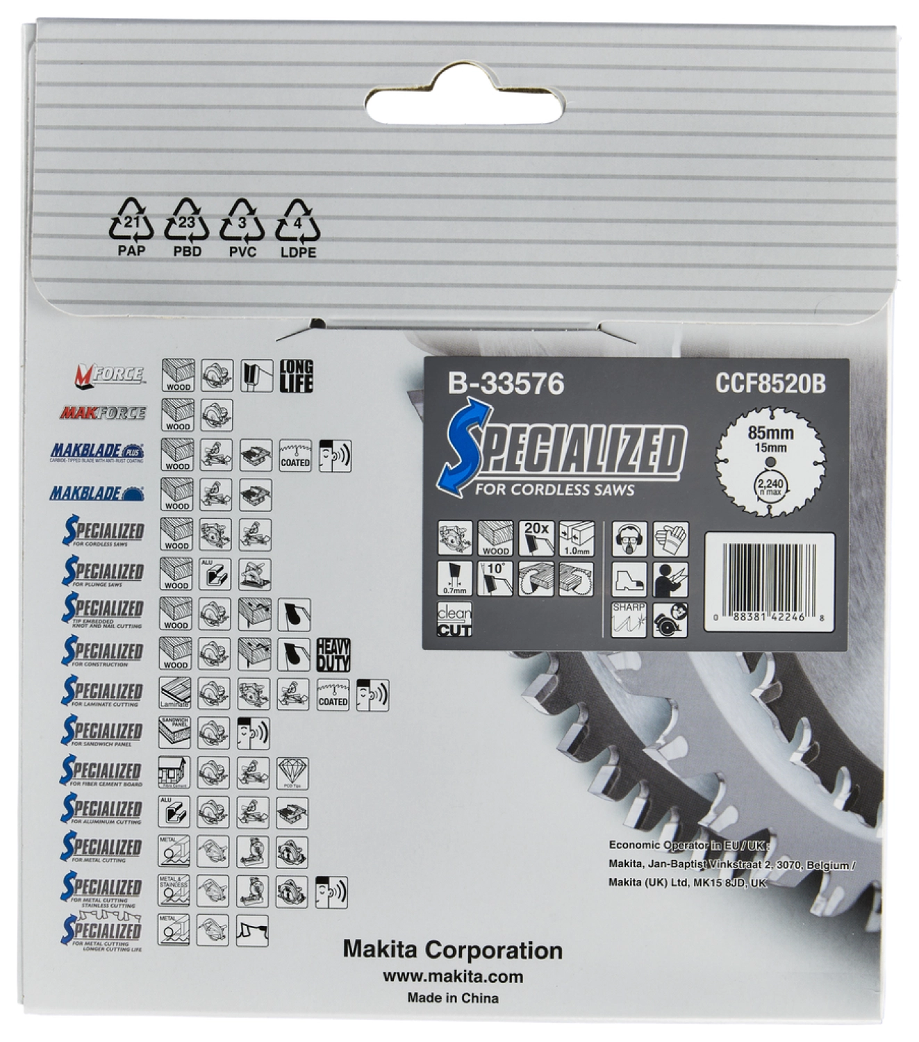 Makita B-33576 Lame de scie circulaire - 85x15x1.0mm - 20T - Bois-image