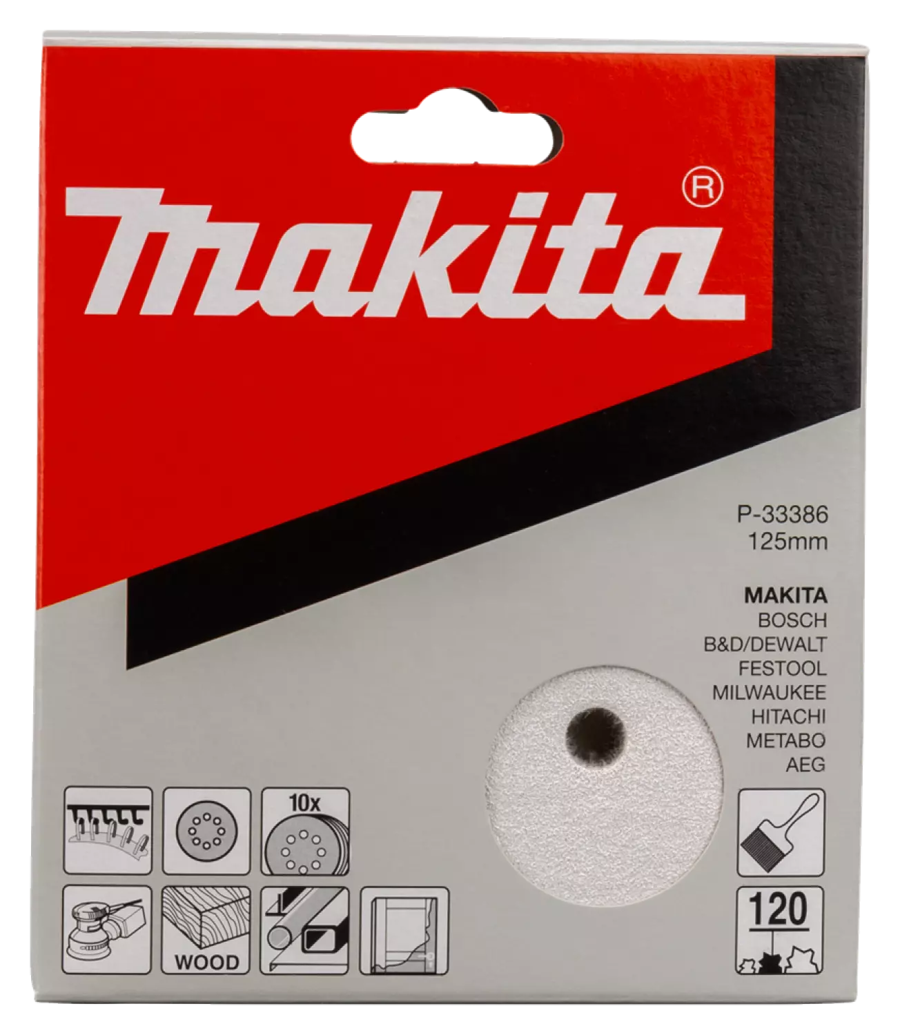 10 disques de ponçage Makita P -33386 - Blanc - Grains 120 - 125 mm-image