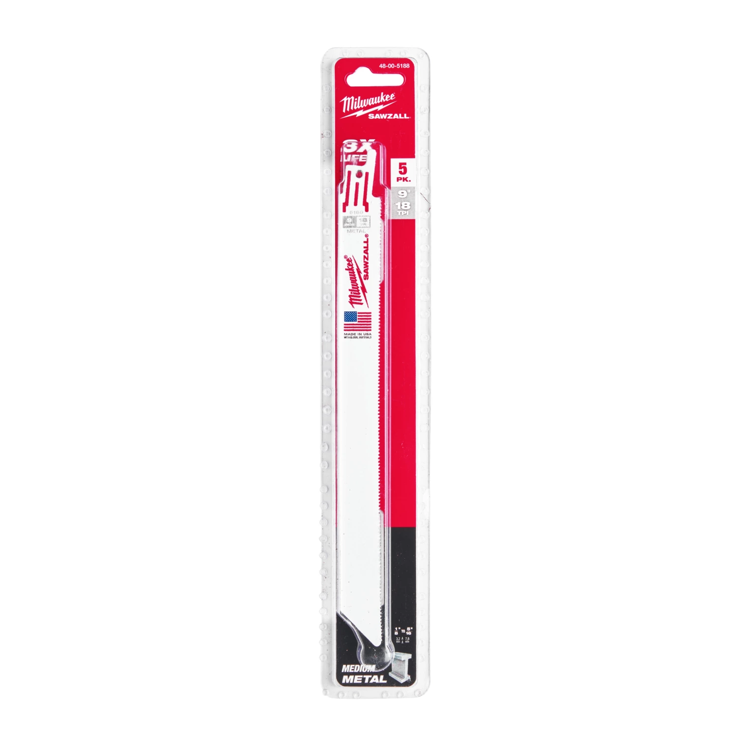 Milwaukee 48475188 Lame de scie alternative Sawzall à trait de scie fin - 230 x 18TPI - métal - 5 pcs.-image