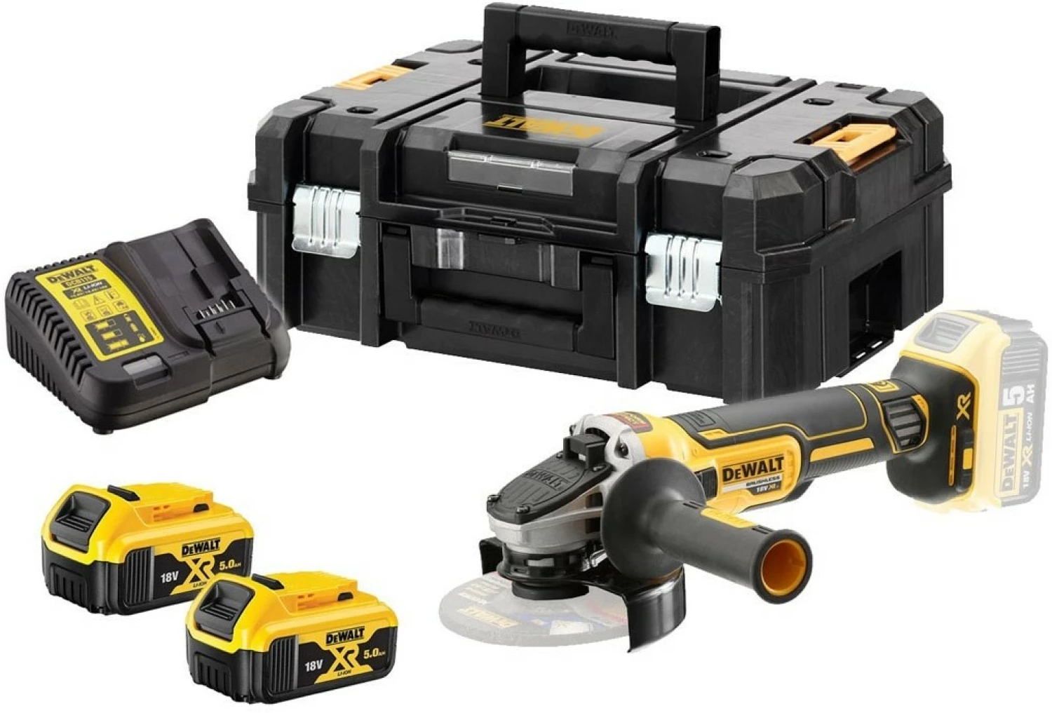 DeWALT DCG405P2 18V Li-Ion accu haakse slijper set (2x 5.0Ah accu) in TSTAK - 125mm - koolborstelloos-image