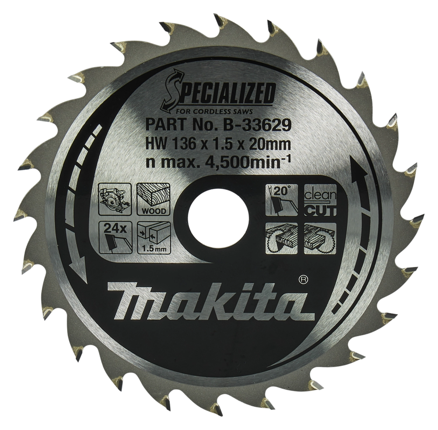 Makita B-33629 Specialized Cirkelzaagblad - 136 x 20 x 24T - Hout-image