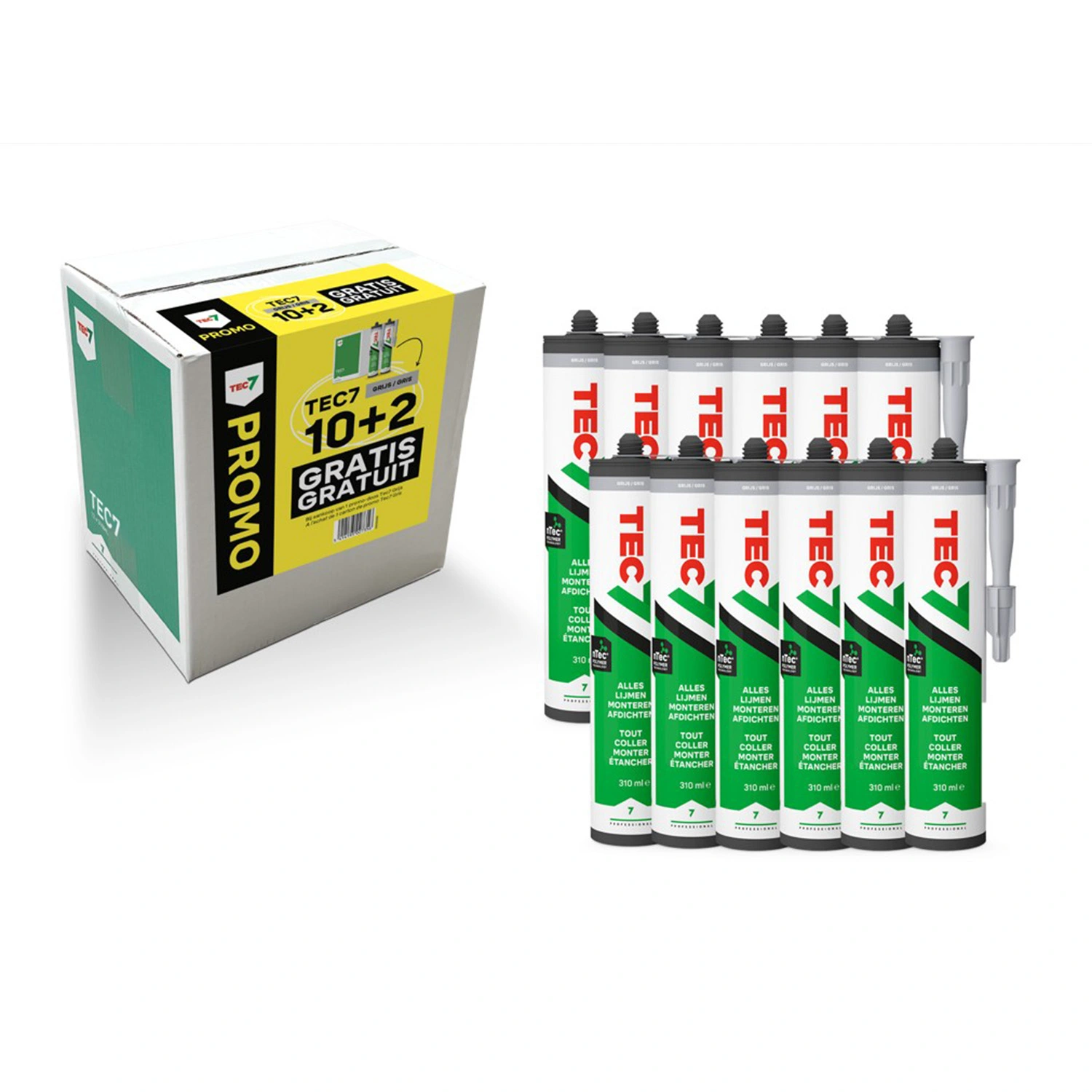 TEC7 Mastic de montage - Gris - Cartouche - 310 ml (10 cartouches + 2 offertes)