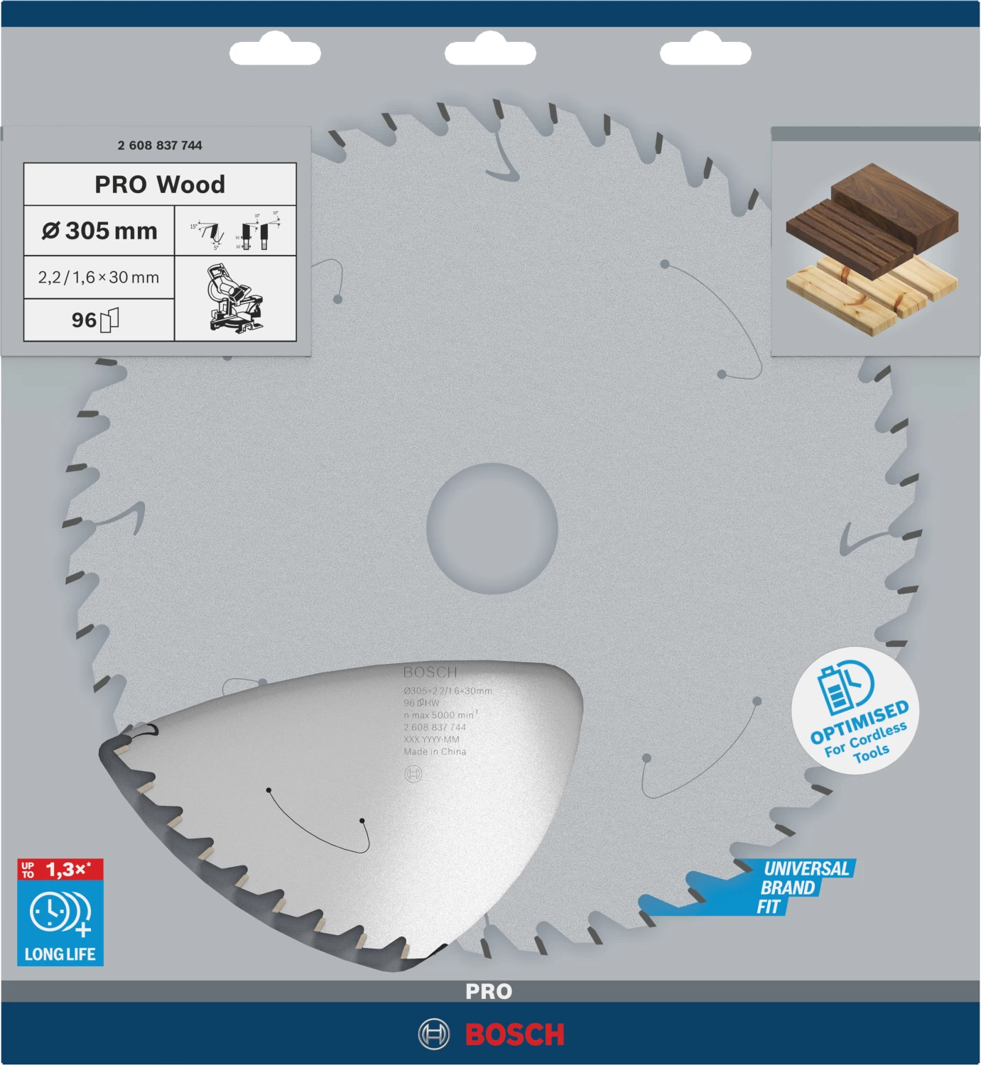 Bosch 2608837744 PRO accu afkortzaagblad voor Hout - 305 x 30 x 96T-image