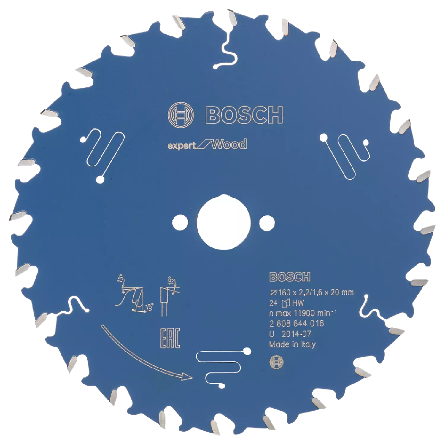 Bosch 2608644016 - Lame de Scie Circulaire Expert pour Bois - 160 x 20 x 2,2 mm, 24D
