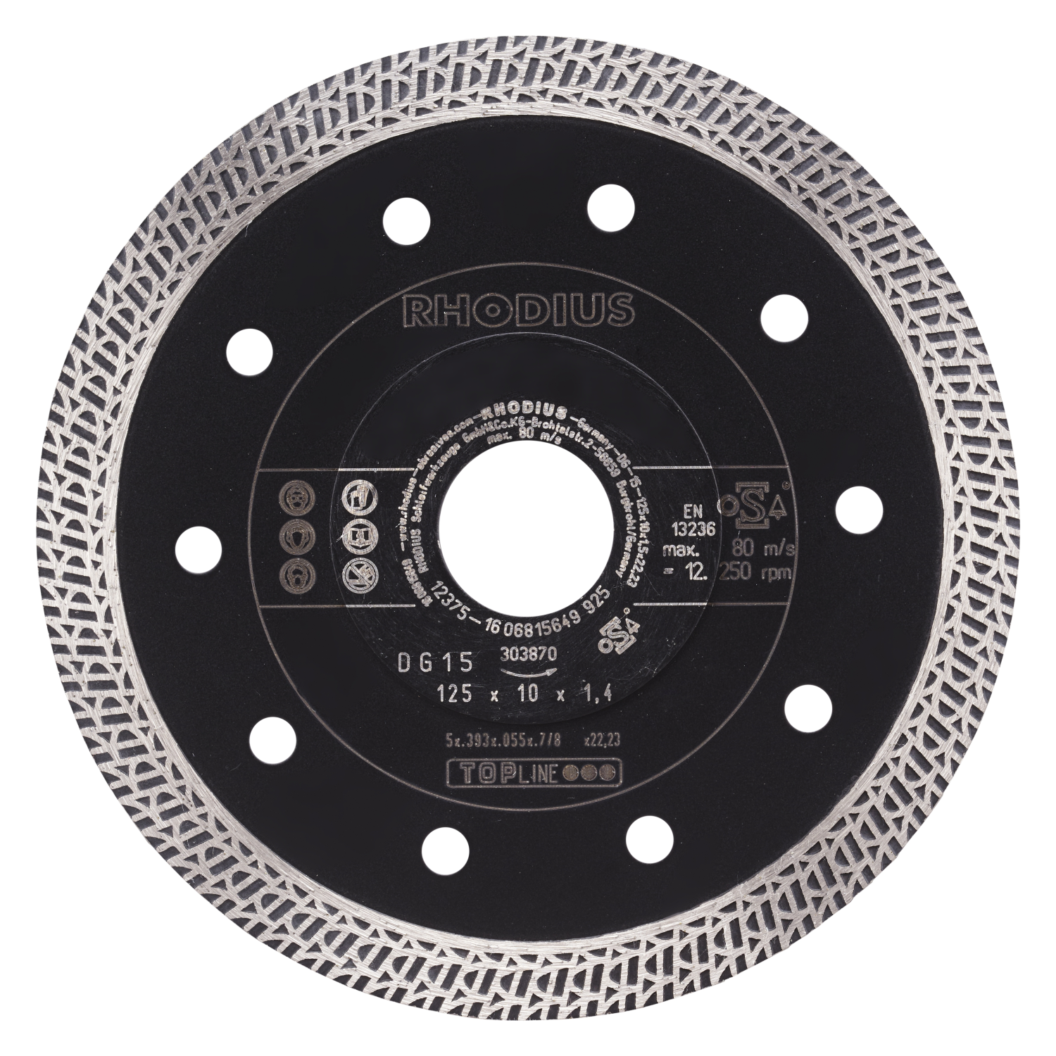 Rhodius 303870 TOPline lll DG15 Diamantdoorslijpschijf - 125 x 22,23 x 10mm - Tegels/Keramiek-image