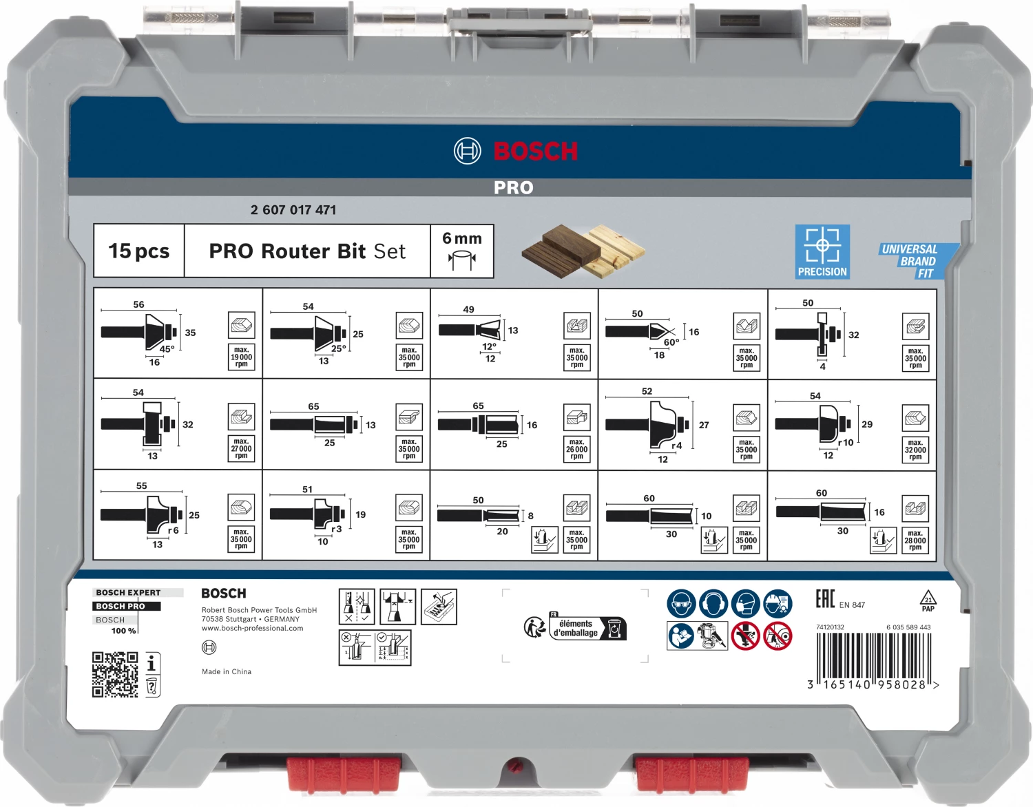 Bosch 2607017471 - Set 15 pièces fraises mix 6mm-image