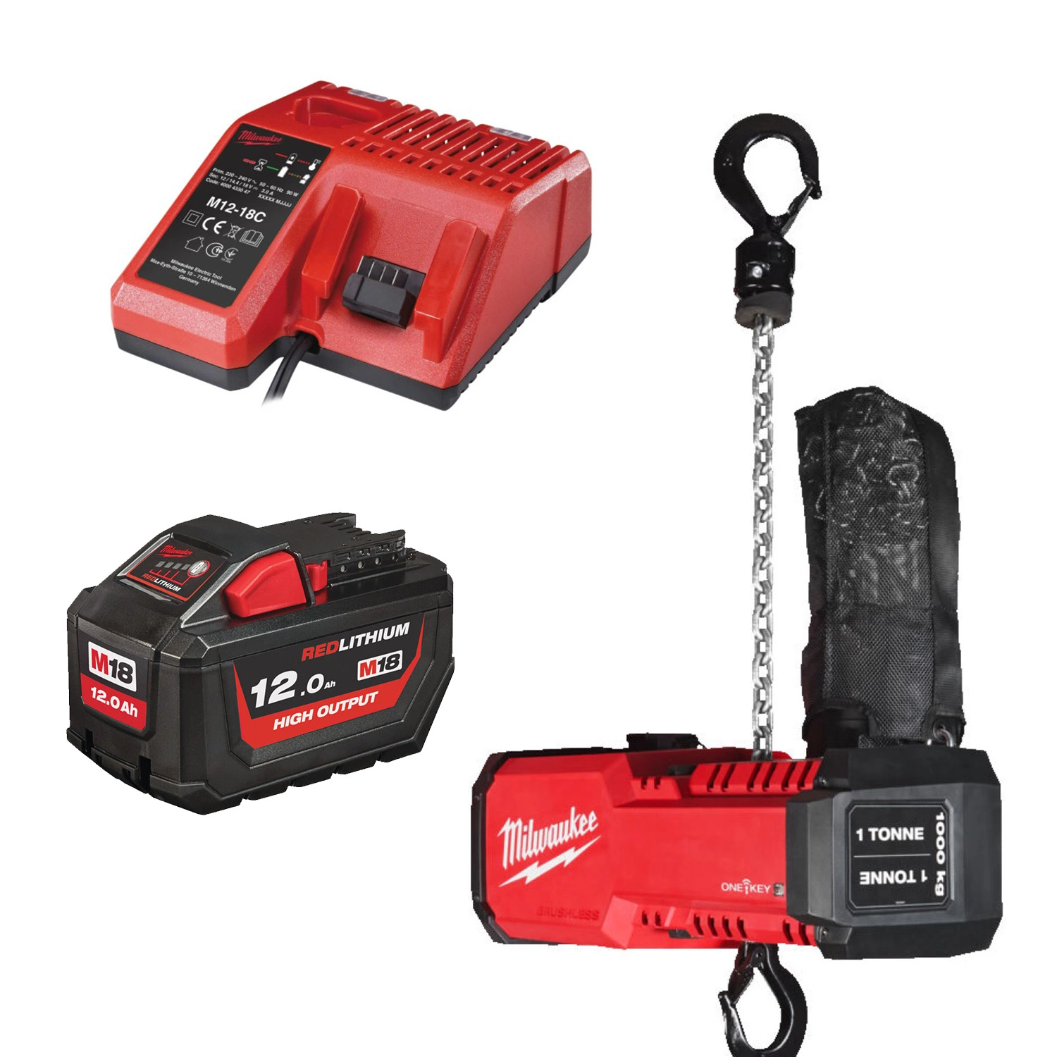 Milwaukee M18 BLCHTO-121 18V Li-ion accu ketting takel set (1x 12.0Ah accu) - 1 Ton - ONE-KEY™-image