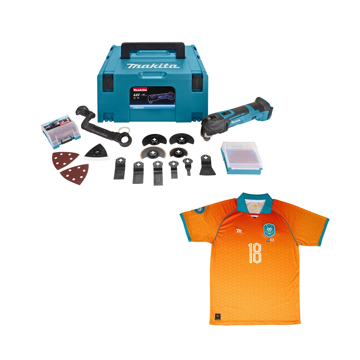 Makita DTM51ZJX3 18V Li-Ion Accu multitool body + 41 delige accessoireset in Mbox - snelwissel - met gratis Makita WK T-Shirt - Maat XL-image