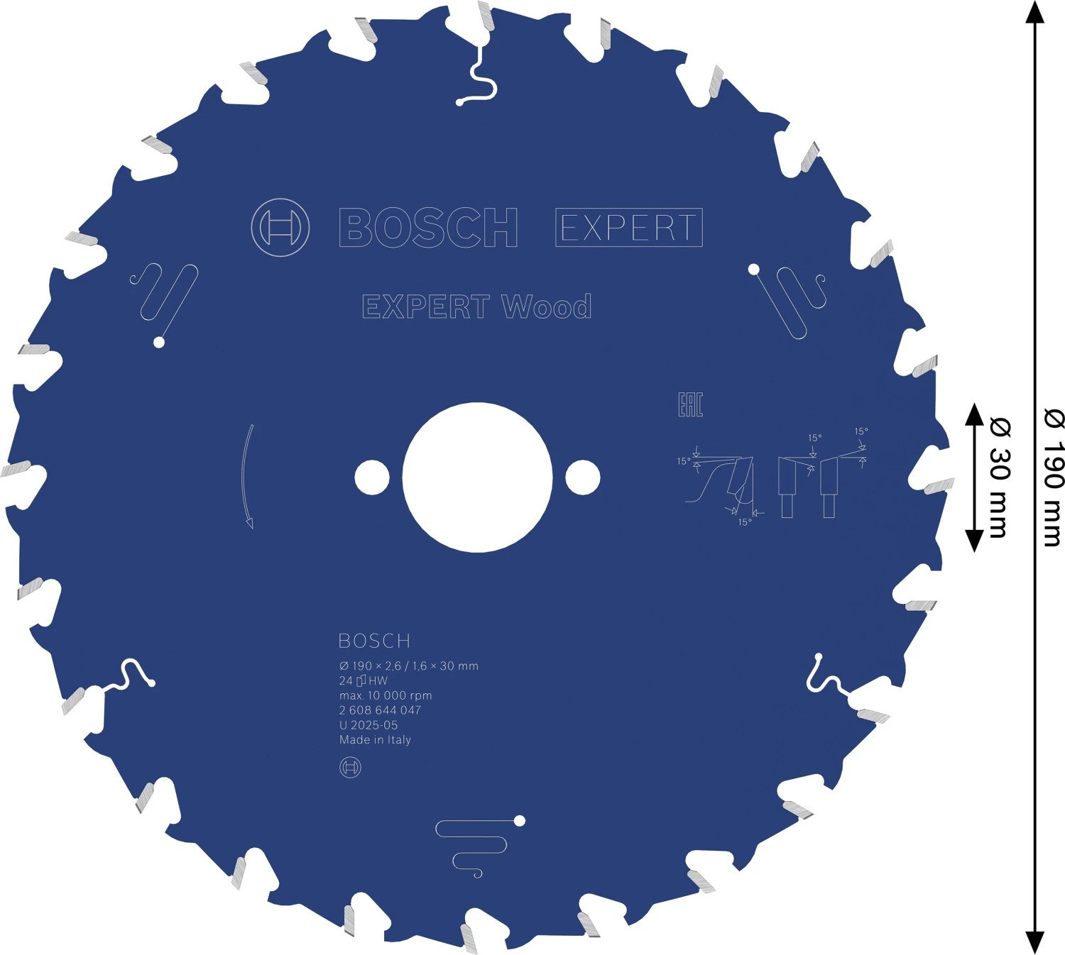 Bosch 2608644047 - Lame de Scie Circulaire Expert pour Wood, 190 x 30 x 2,6 mm, 24D-image