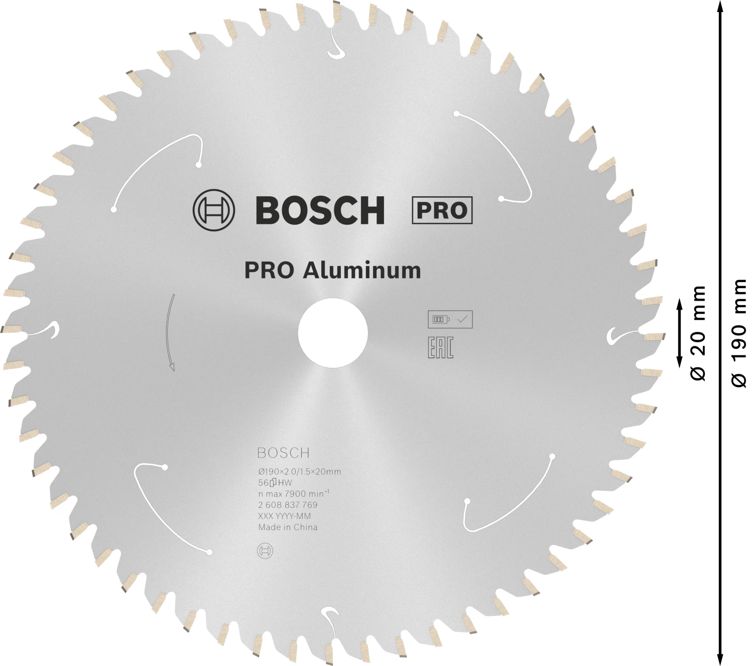 Bosch 2608837769 PRO cirkelzaagblad - 190 x 20 x 56T - aluminium-image