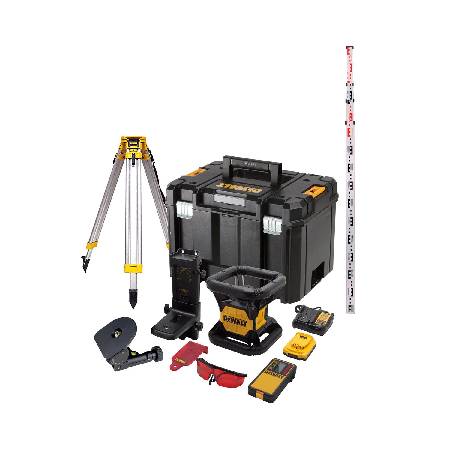 DeWALT DCE074D1R-SET 18V Roterende laser set incl. statief en meetlat in koffer - rood - 45m - IP54-image