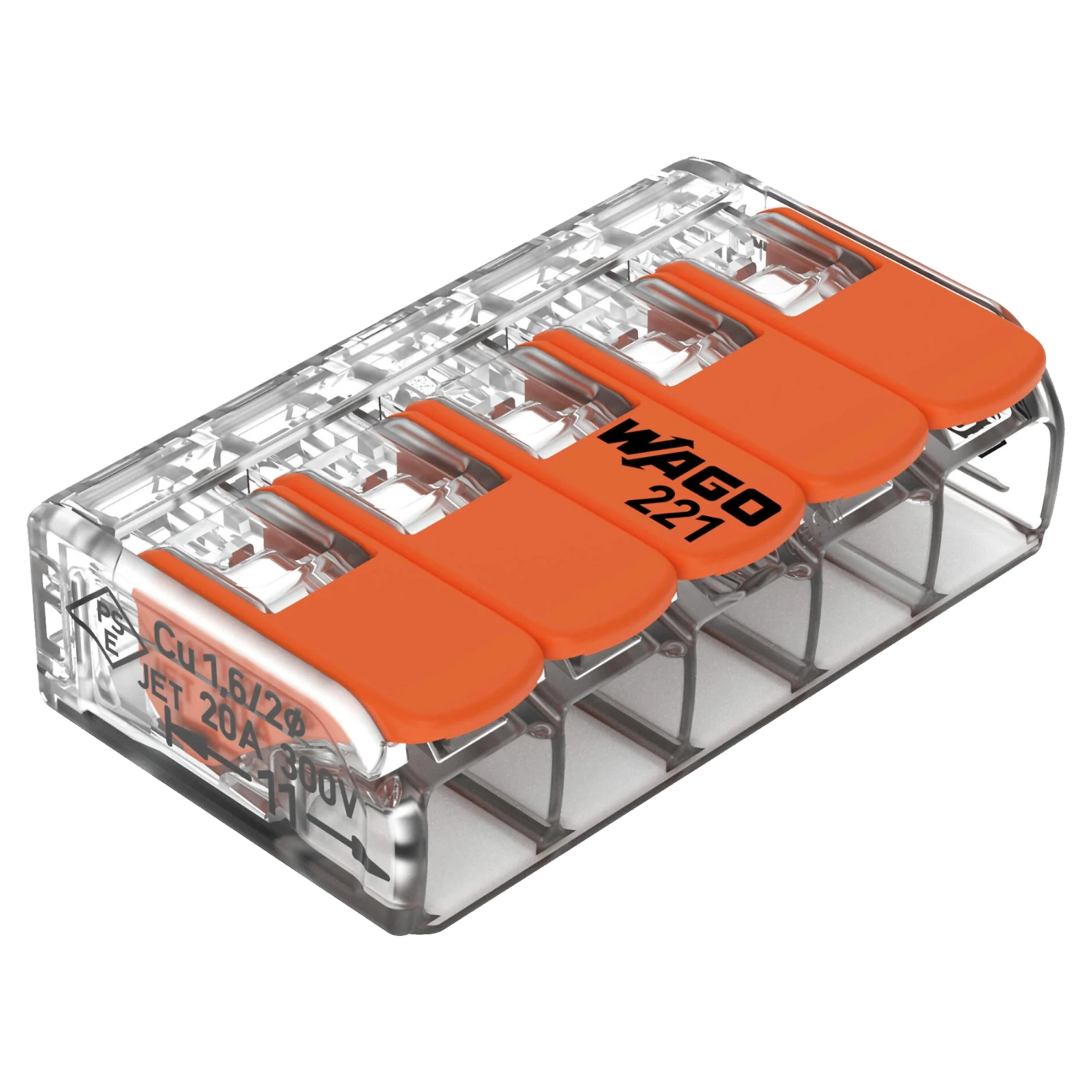 Wago 221-415 Lasklem 5-polig - 4mm - hersluitbaar - transparant-oranje (25 st)-image