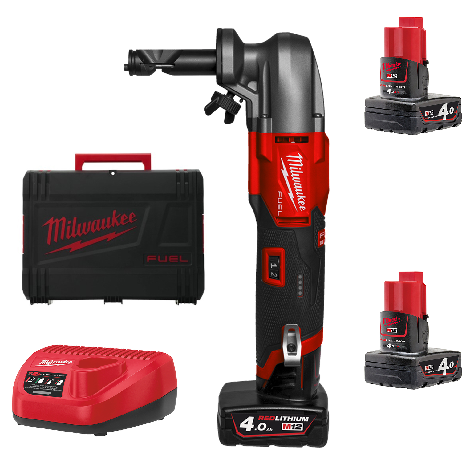 Milwaukee M12 FNB16-402X 12V Li-ion accu knabbelschaar set (2x 4.0Ah) in HD Box - 1,6mm-image