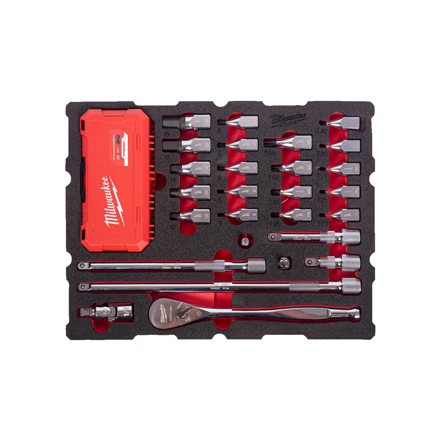 Milwaukee 4932501870 67-delige Ratel- en bitdoppenset - in PACKOUT foam inlay - 1/2"