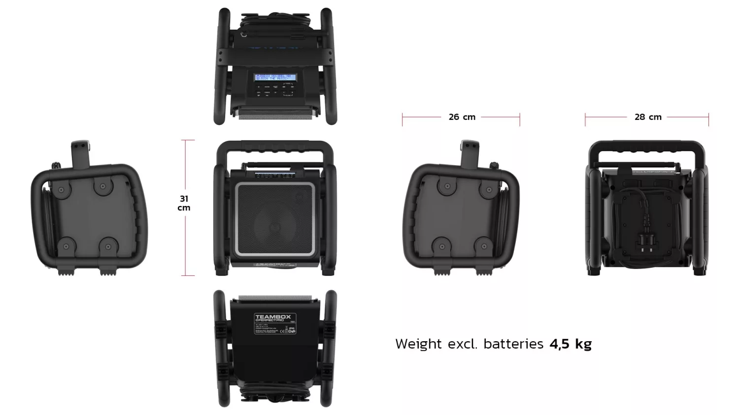 PerfectPro TEAMBOX TBX2 Bouwradio - FM RDS - DAB+ - Bluetooth - AUX In - Oplaadbaar (ingebouwde Lithium accu)-image