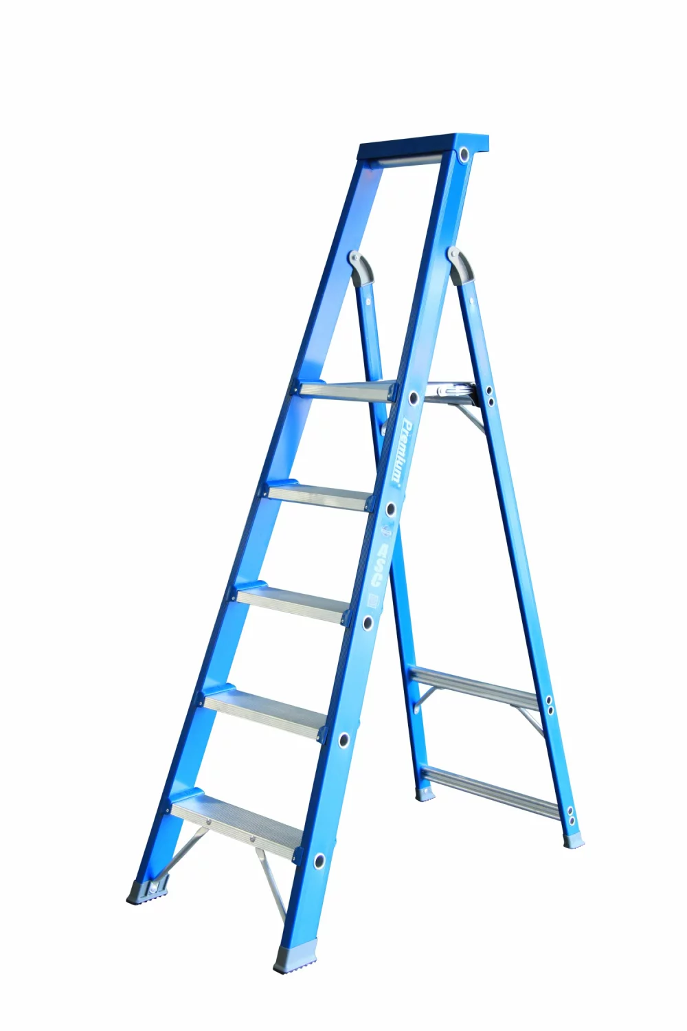 ASC 200303 Premium BT Stairs - Single - Aluminium avec revêtement bleu - 5 marches - hauteur de travail max. 3,25 m.-image