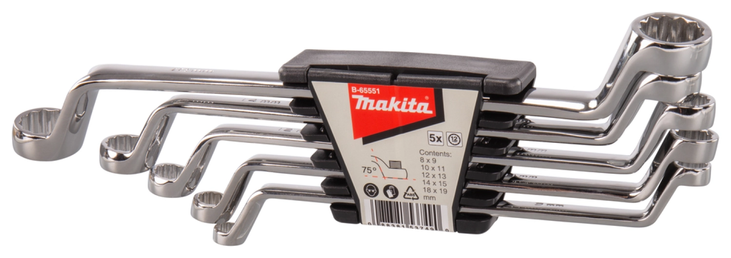 Makita B-65551 Jeu de clés polygonales contre-coudées de 5 pièces Set-8-19 mm-image