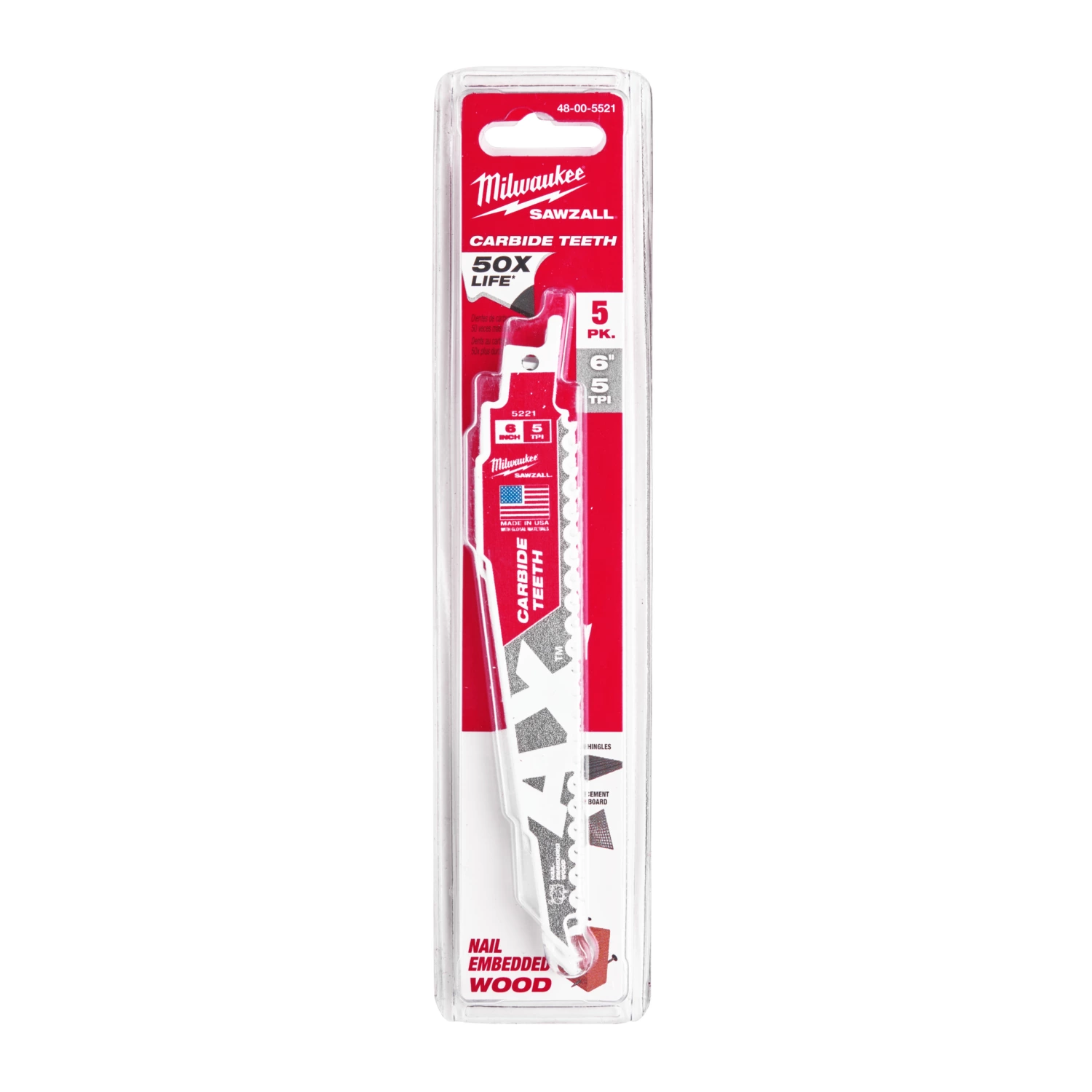 Milwaukee 48475521 Sawzall Reciprozaagblad The AX Carbide - 150 x 5TPI - hout - 5st-image