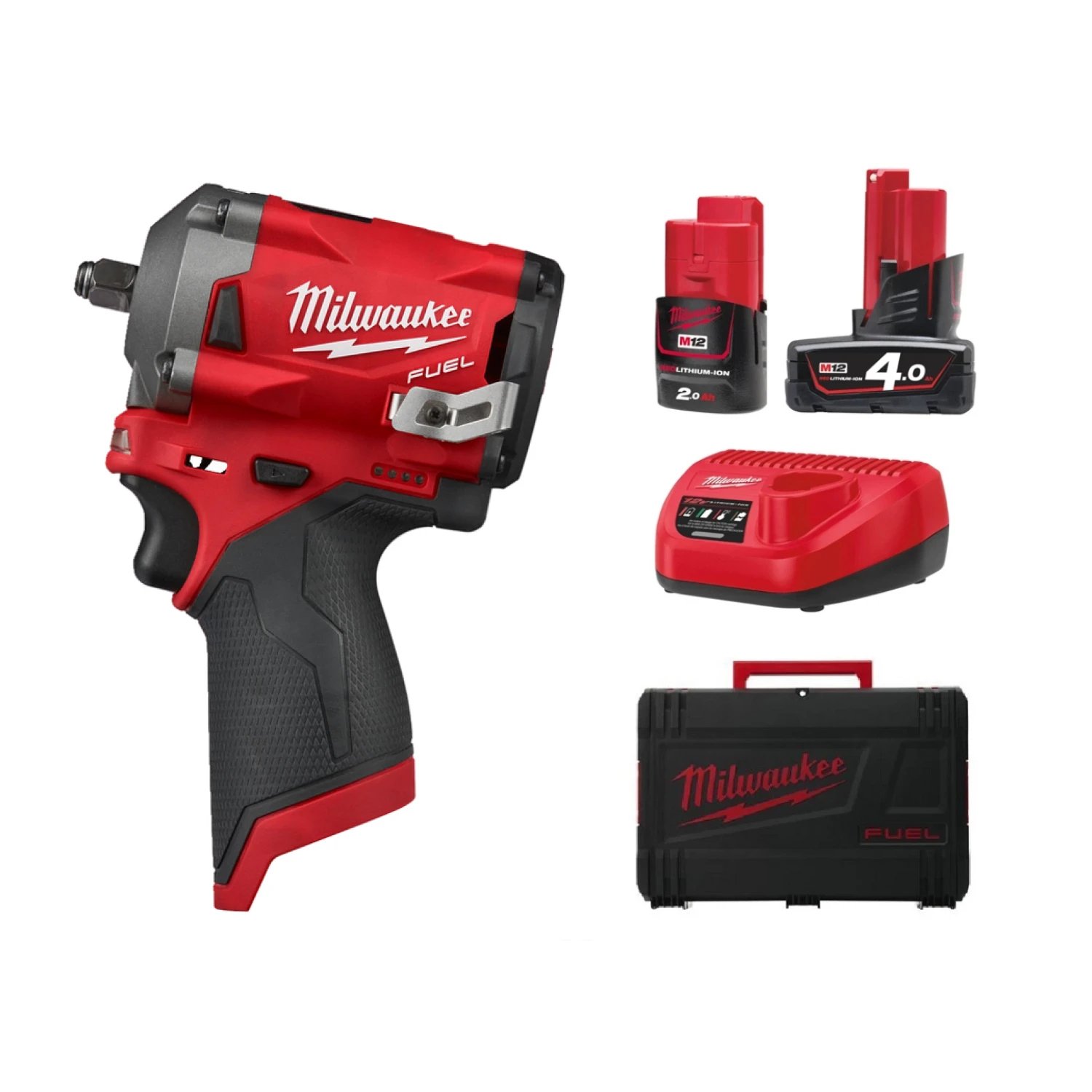 Milwaukee M12 FIW38-422X 12V Li-Ion Accu slagmoersleutel set (1x 2.0Ah + 1x 4.0Ah accu) in HD-Box - 339Nm - 3/8" - koolborstelloos-image