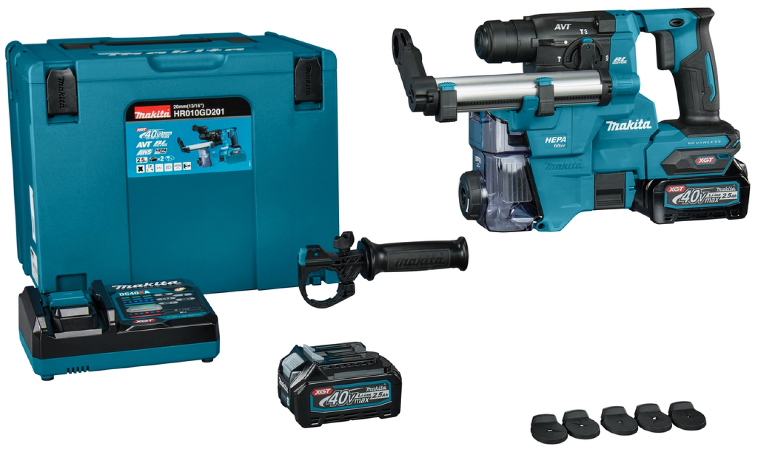 Makita HR010GD201 XGT 40V Max Li-ion Accu SDS-Plus Combihamer Set (2x2.5Ah) dans Mbox-image