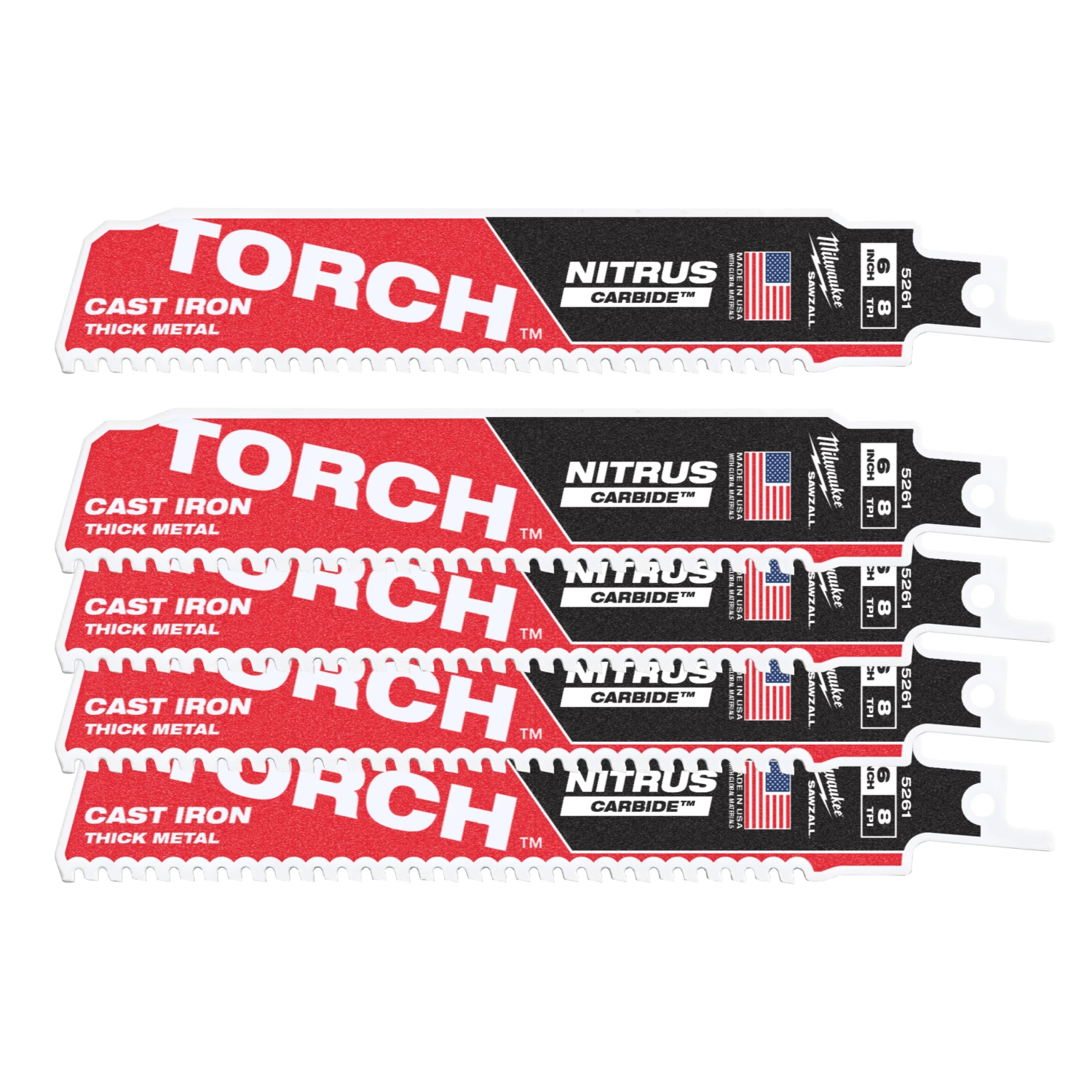 Milwaukee 48475561 Lame de scie alternative Sawzall TCT TORCH NITRUS - 150 x 8TPI - métal - 5 pcs.-image