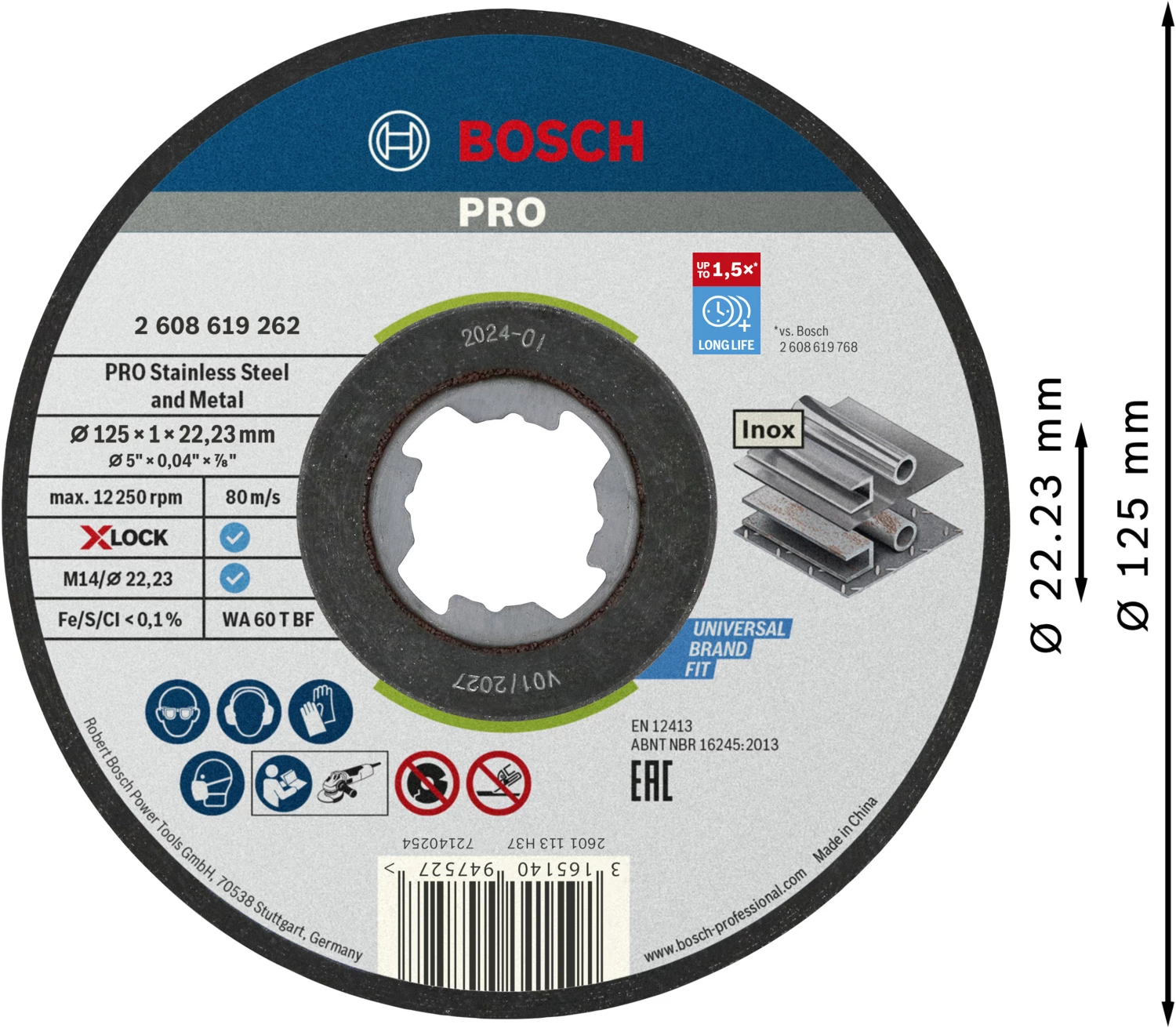 Bosch 2608619262 Disque à poncer X-Lock Standard pour Inox - droit - 125mm-image