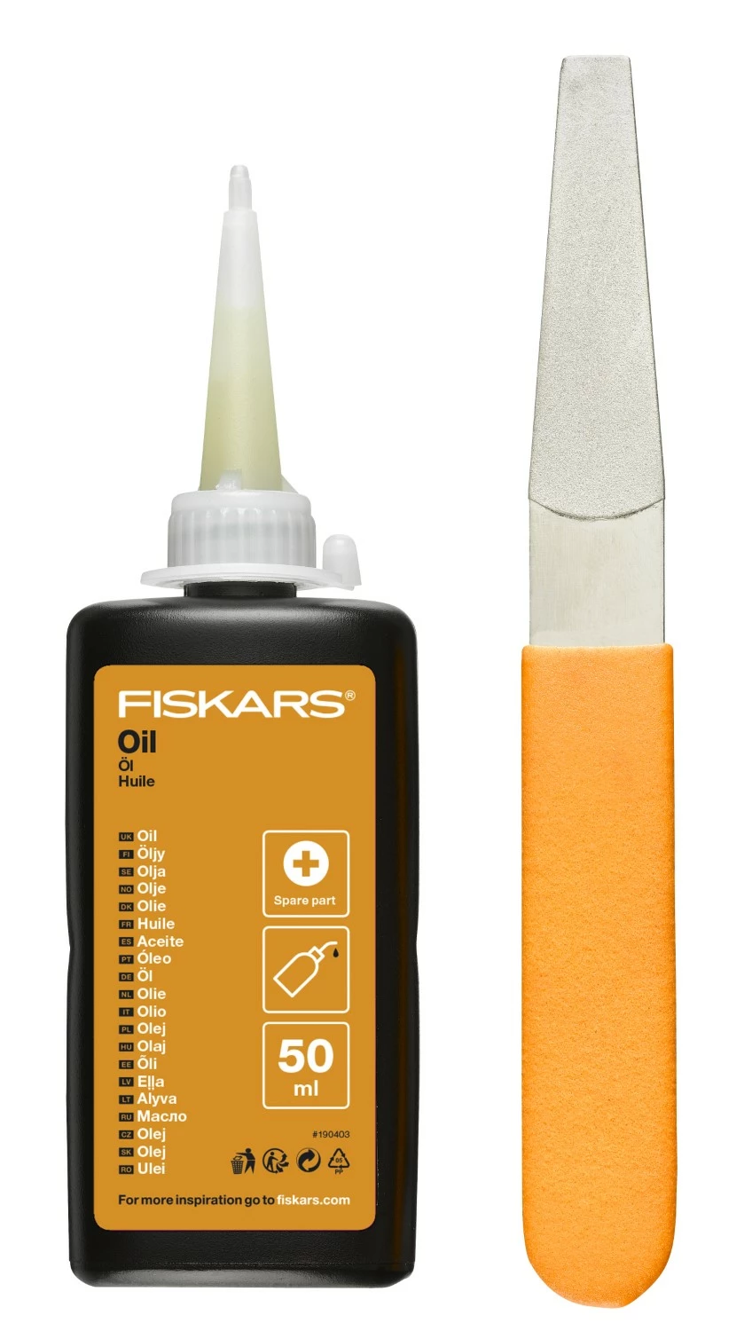Fiskars - Kit d’entretien pour les outils de coupe - Avec lime diamant - flacon d’huile et guide d’entretien