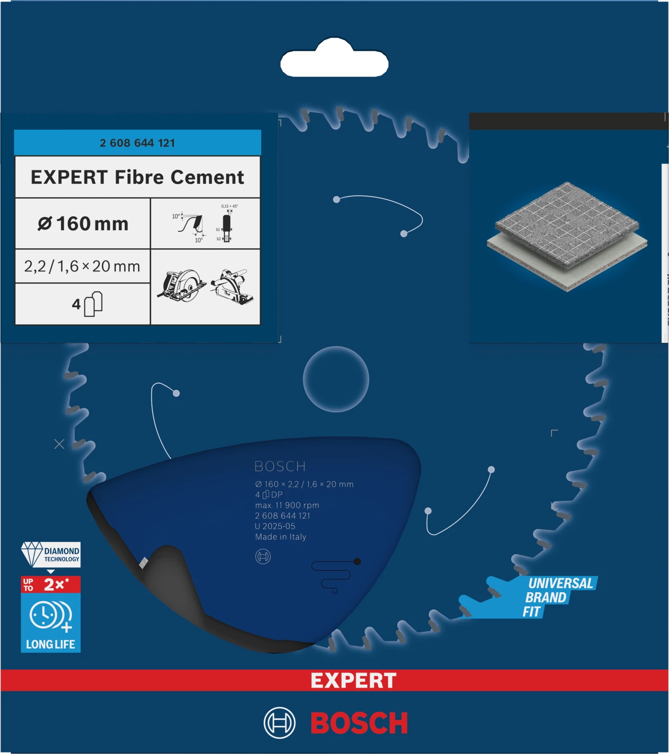 Bosch 2608644121 - Lame de Scie Circulaire Expert pour Fiber Cement 160 x 20 x 2,2 mm, 4D-image