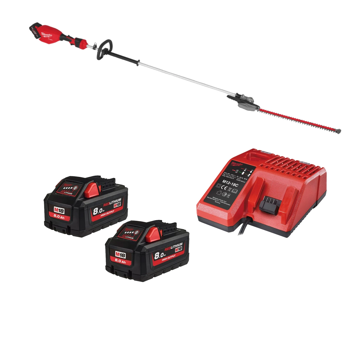 Milwaukee M18 FHETE27-802 Ensemble taille-haie sur perche avec batterie Li-ion 18V (2x batterie 8.0Ah) - 267 cm-image