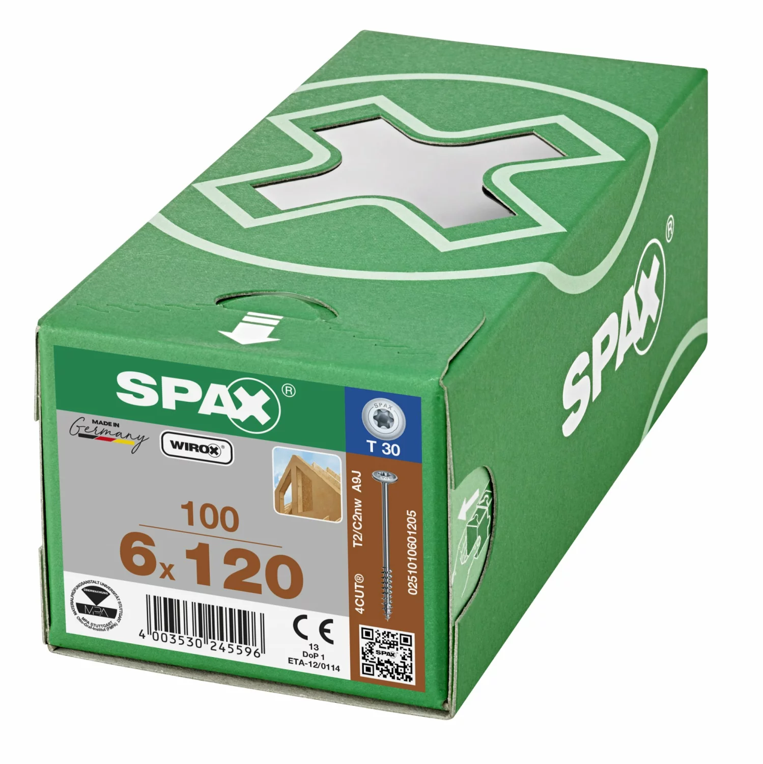 SPAX 251010601205 Hi-Force schroef, Discuskop, 6 x 120, Deeldraad, T-STAR plus T30 - WIROX - 100 stuks-image