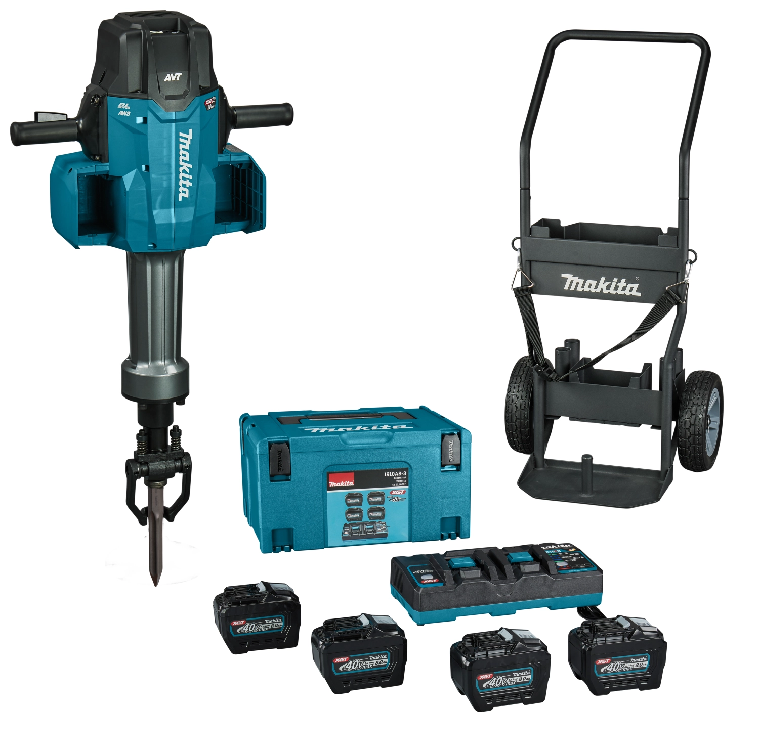 Makita HM004GL402 XGT 40 V Li-ion accu Marteau piqueur (4x 8,0 Ah accu) + Chariot  - 72,8 J-image