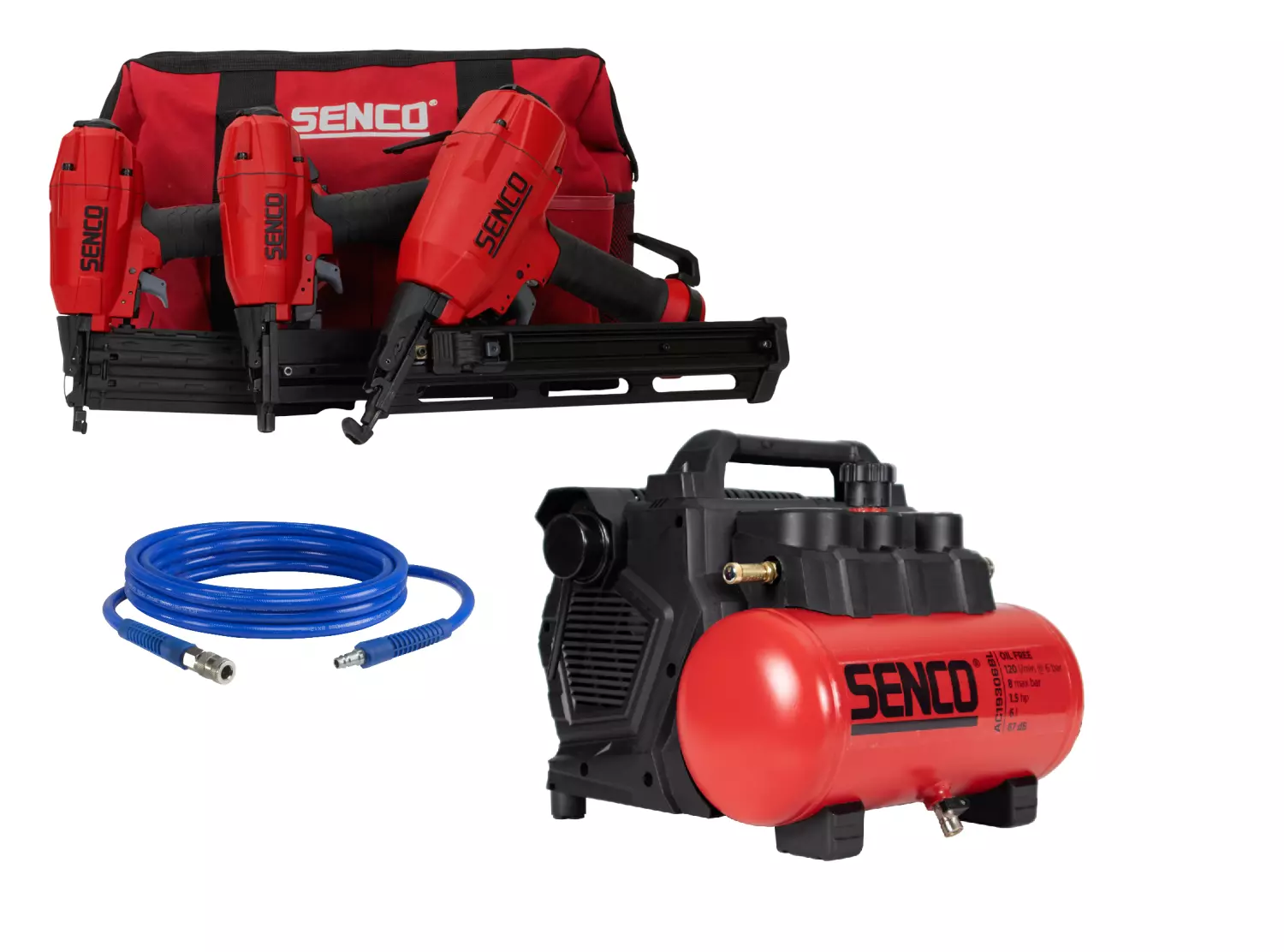 Senco 3-in-1 Pneumatische tacker set in tas met compressor en luchtslang-image