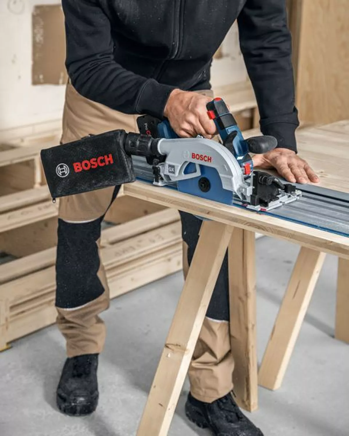 Bosch GKS 18V-57-2 GX 18V accu Cirkelzaag body inclusief FSN X 440 geleiderail - 165mm-image