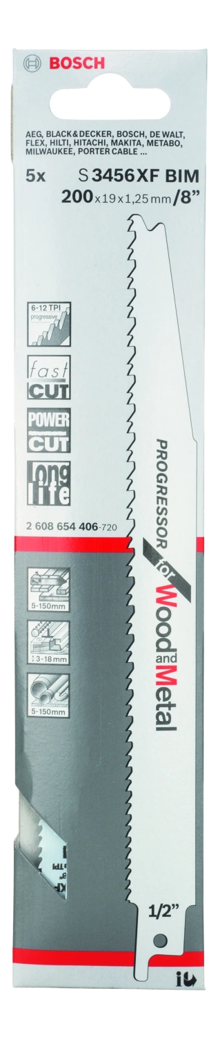 Bosch S3456XF Standaard reciprozaagblad voor hout en metaal - 200 x 1,25 (5st)-image