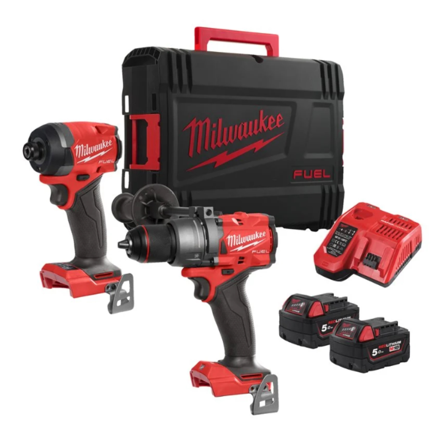 Milwaukee M18 FPP2A3-502X 18V Li-Ion accu klopboor- /schroefmachine (M18 FPD3-0) & slagschroevendraaier (M18 FID3-0) combiset (2x 5.0Ah) in HD Box-image