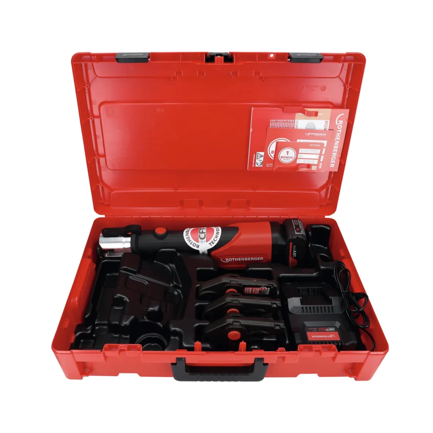 Rothenberger 1000004170 Romax 4000 Kit de tiges de sertissage à batterie 18 V (1 batterie 4,0 Ah + chargeur) avec mâchoire en U - 16-20-25 mm - AMPShare