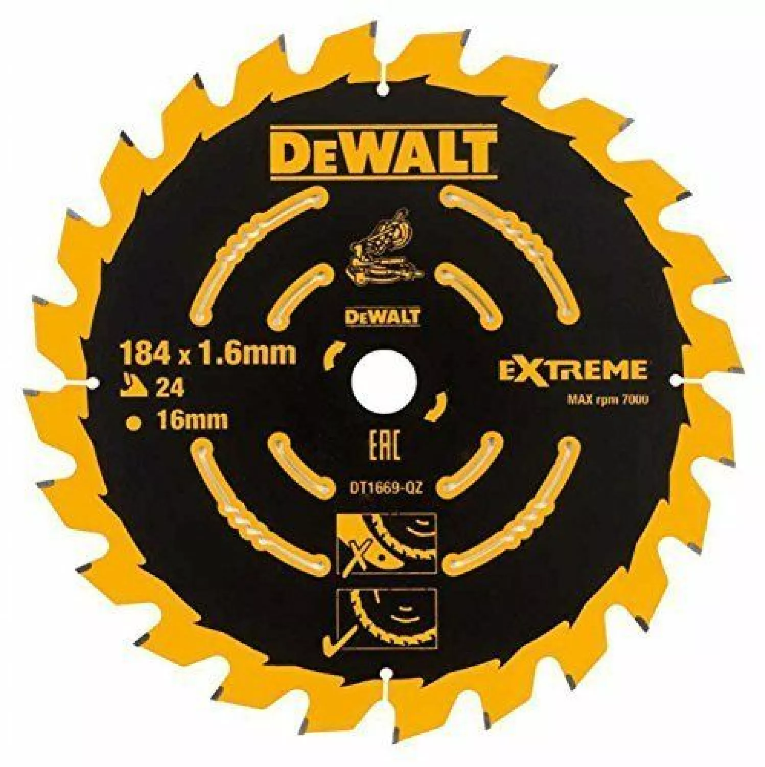 DeWALT DT1669 Extreme Cirkelzaagblad - 184 x 16 x 24T - Hout