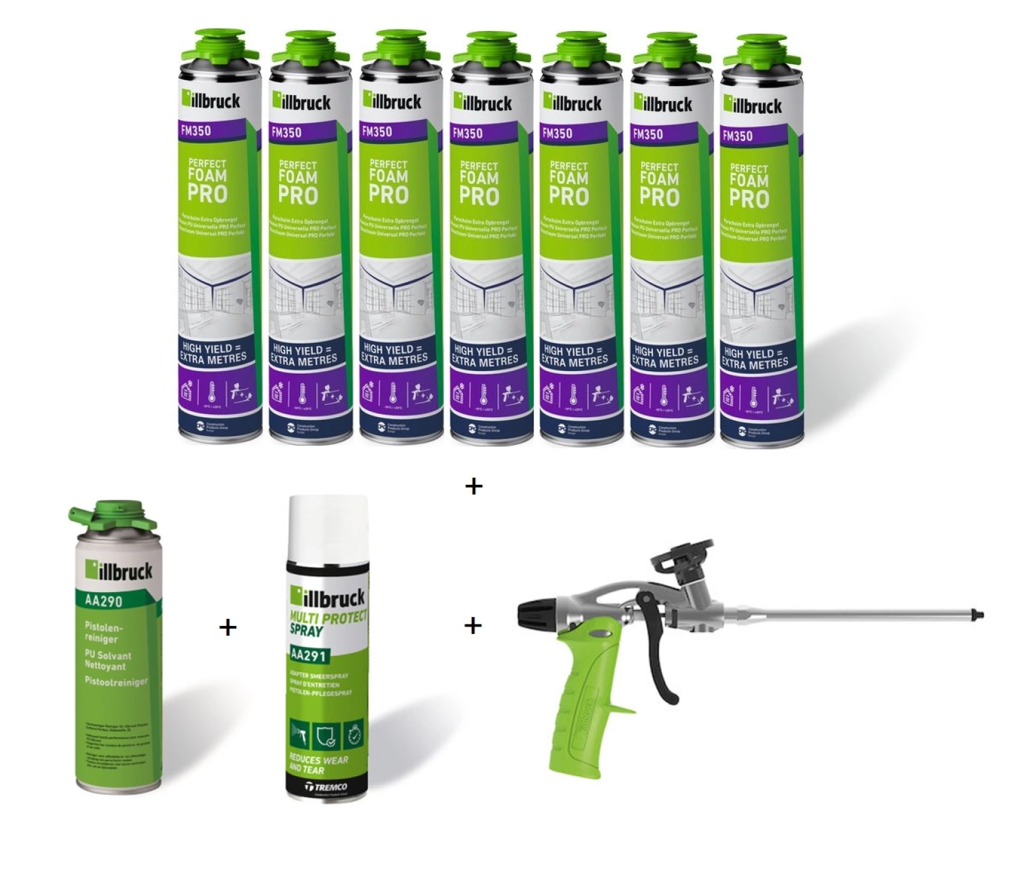 illbruck FM350 Perfect Box - 7x FM350 - 880 ml + AA290 Reiniger + AA291 Smeerspray + AA250 Foam Gun Pro-image