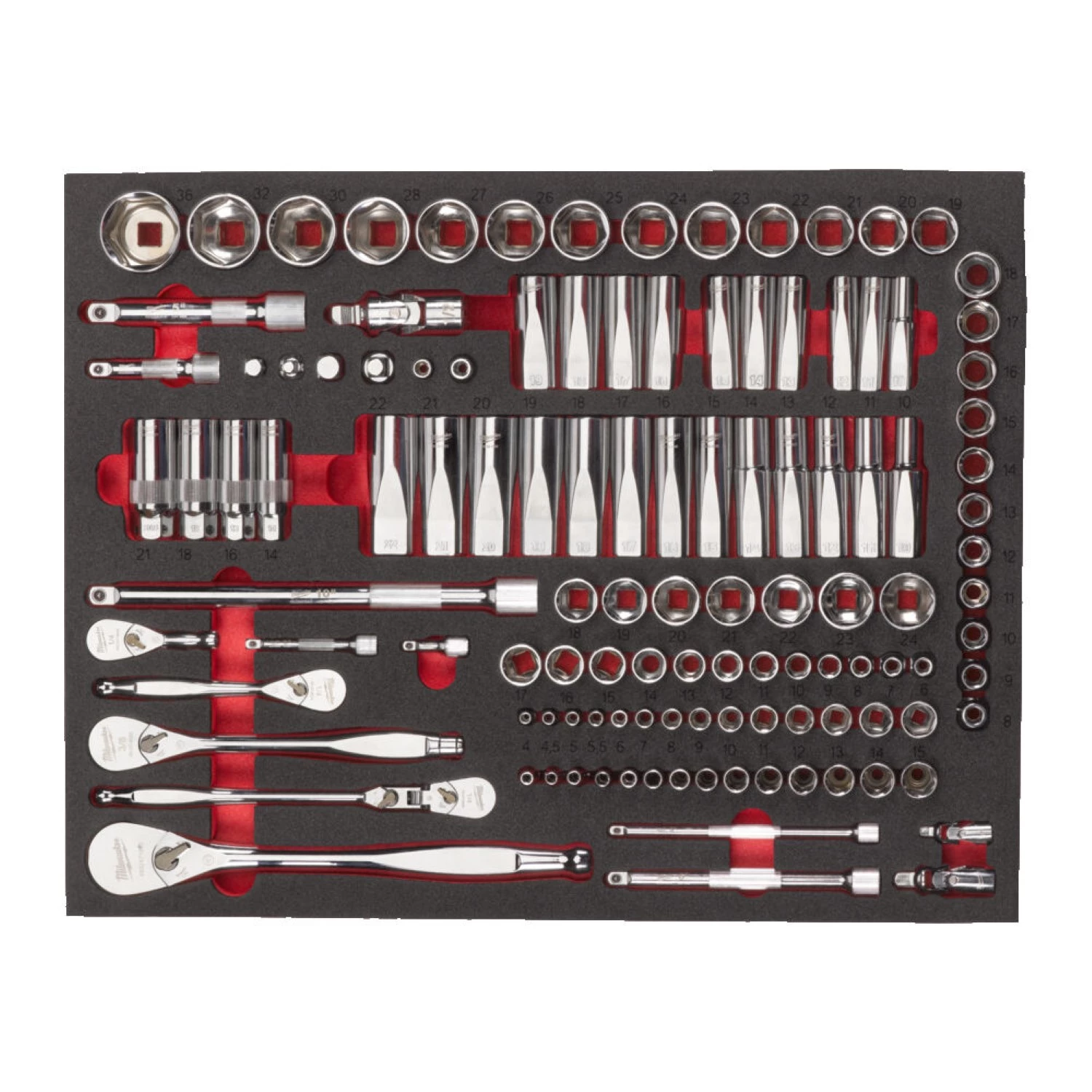 Milwaukee 4932498518 193-delige Ratel-en doppenset - in foam inlay - 1/4" + 3/8"+ 1/2"-image