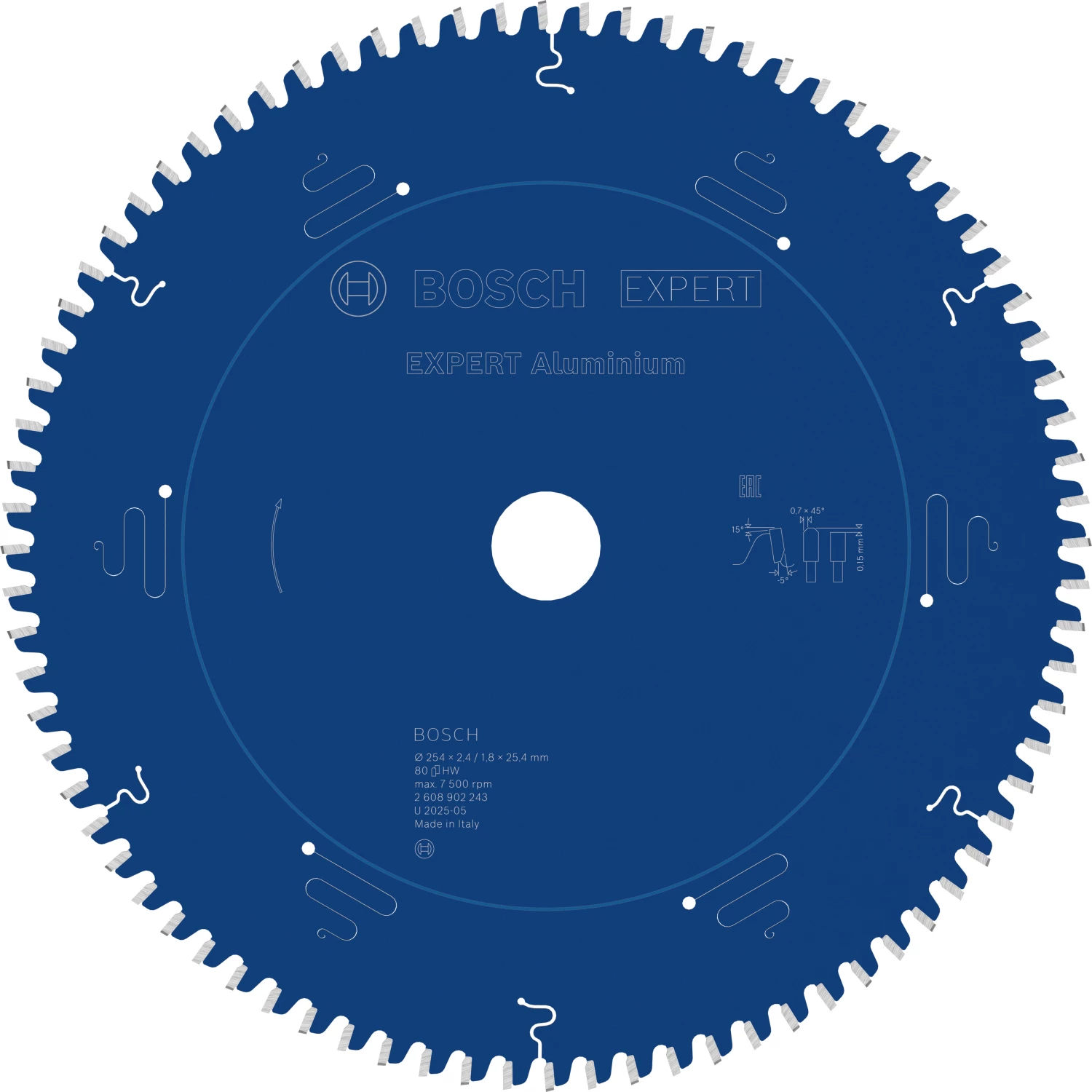 Bosch 2608902243 EXPERT cirkelzaagblad - 254 x 25.4 x 80T - aluminium-image