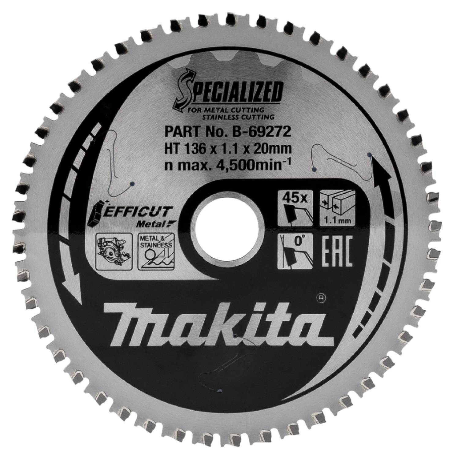 Makita B-69272 Efficut Cirkelzaagblad RVS/Staal - 136x20x1,1mm 45T