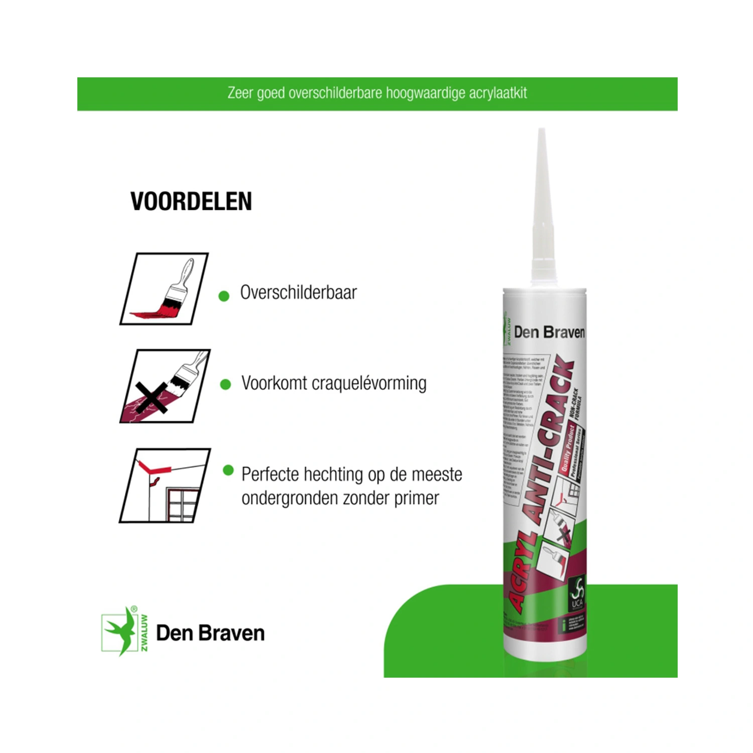 Zwaluw Den Braven 30615174 Mastic acrylique anti-fissures - Blanc - 310 ml - 12 pièces