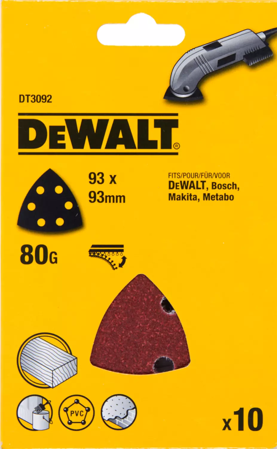 DeWALT DT3092 Feuilles abrasive pour ponceuse Delta - K80 - 93mm (10pce.)-image