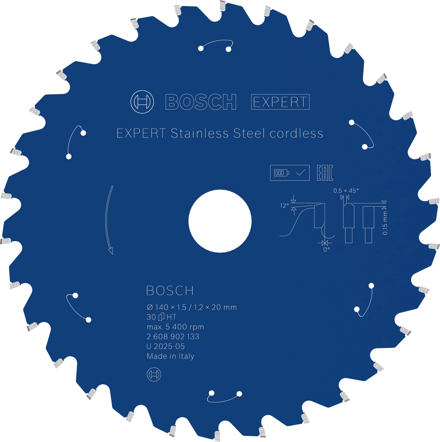 Bosch 2608902133 Lame de scie circulaire sans fil EXPERT pour acier - 140 x 20 x 30D-image