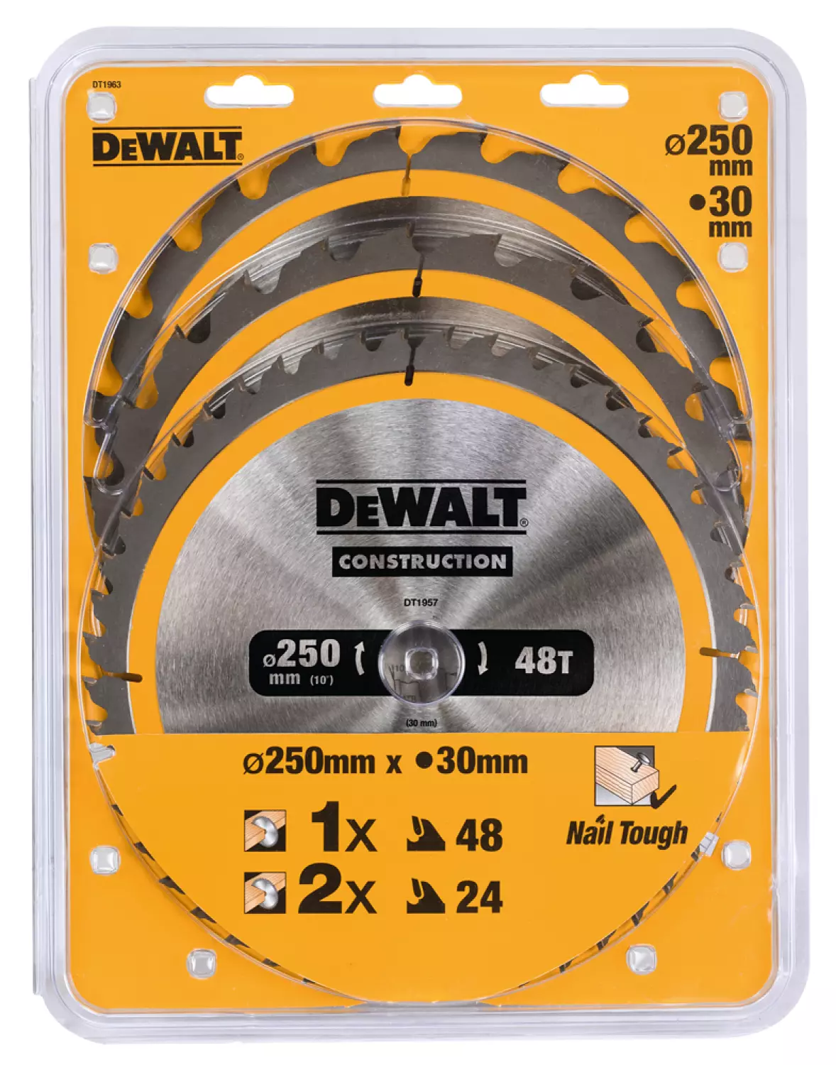 DeWALT DT1963 3 Delige Cirkelzaagbladen - 250 x 30 x 24T-24T-48T - Hout-image