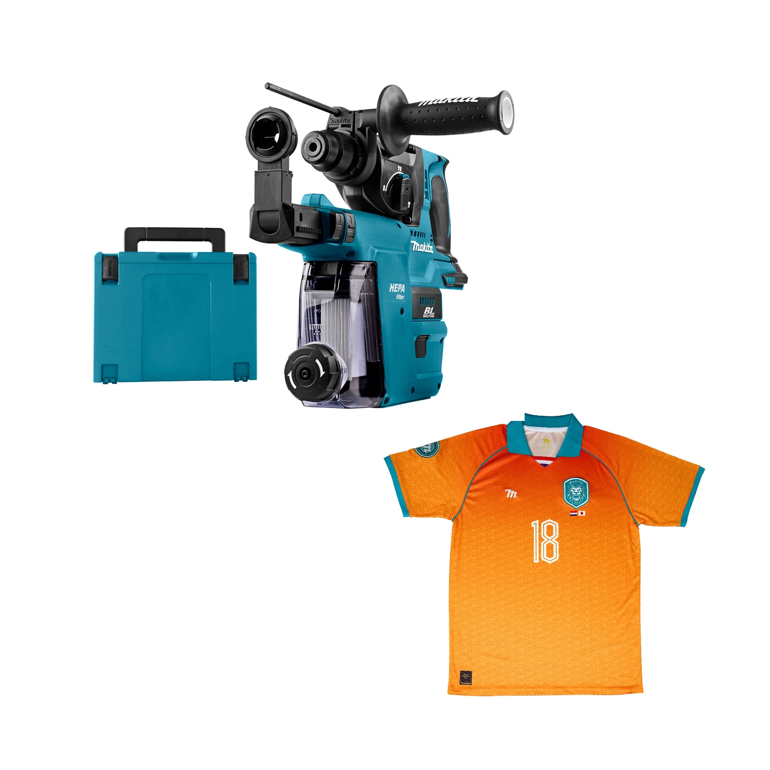 Makita DHR242ZJW LXT 18V Li-Ion SDS-Plus accu combihamer body met stofafzuiging in Mbox - 2J - koolborstelloos - met gratis Makita WK T-Shirt - Maat XXL-image