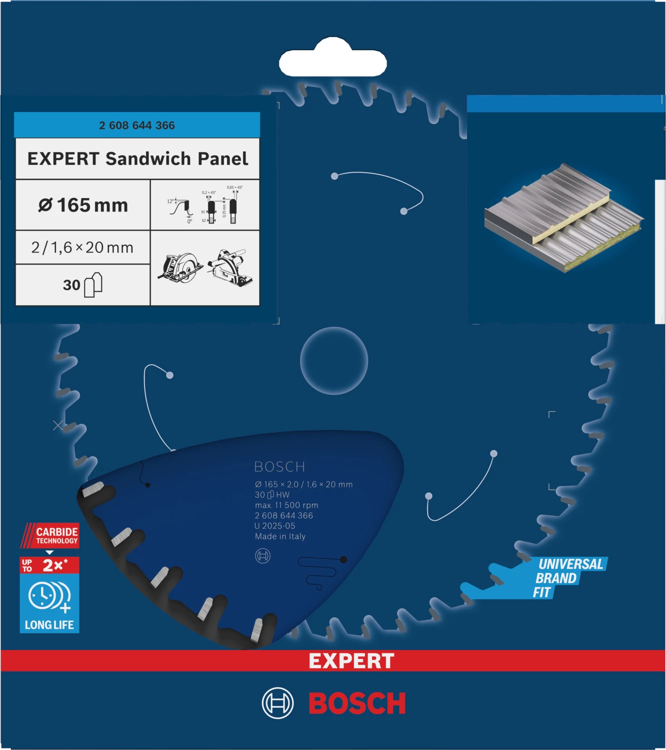 Bosch 2608644366 EXPERT Lame de scie circulaire - 165 x 20 x 30D - sandwich panneaux