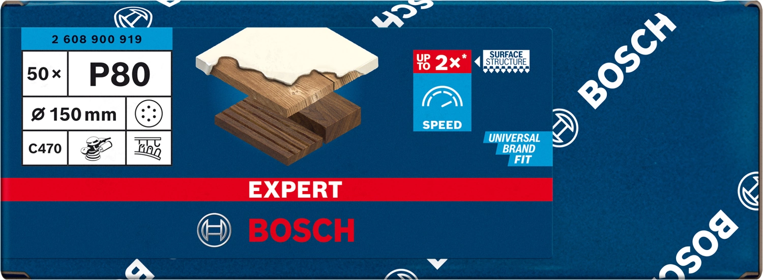Bosch EXPERT 2608900919 - EXPERT Abrasif C470 Best for Wood and Paint, diamètre 150 mm, grain 80, 8 trous, 50x-image